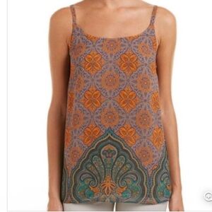 Cabi Arabesque Cami Tank Top. Orange/teal floral. Size XL.